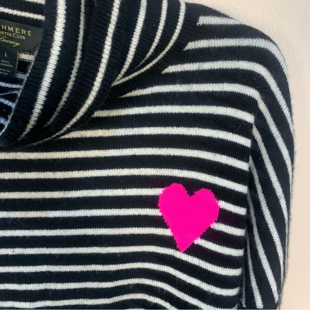 Charter Club Luxury 100% Cashmere Striped Heart Pullover Sweater - Picture 2 of 10